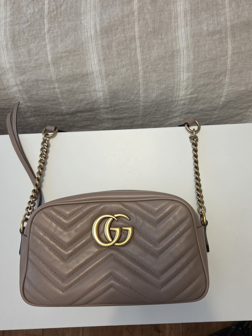 Gucci Marmont Small Camera Bag in Taupe